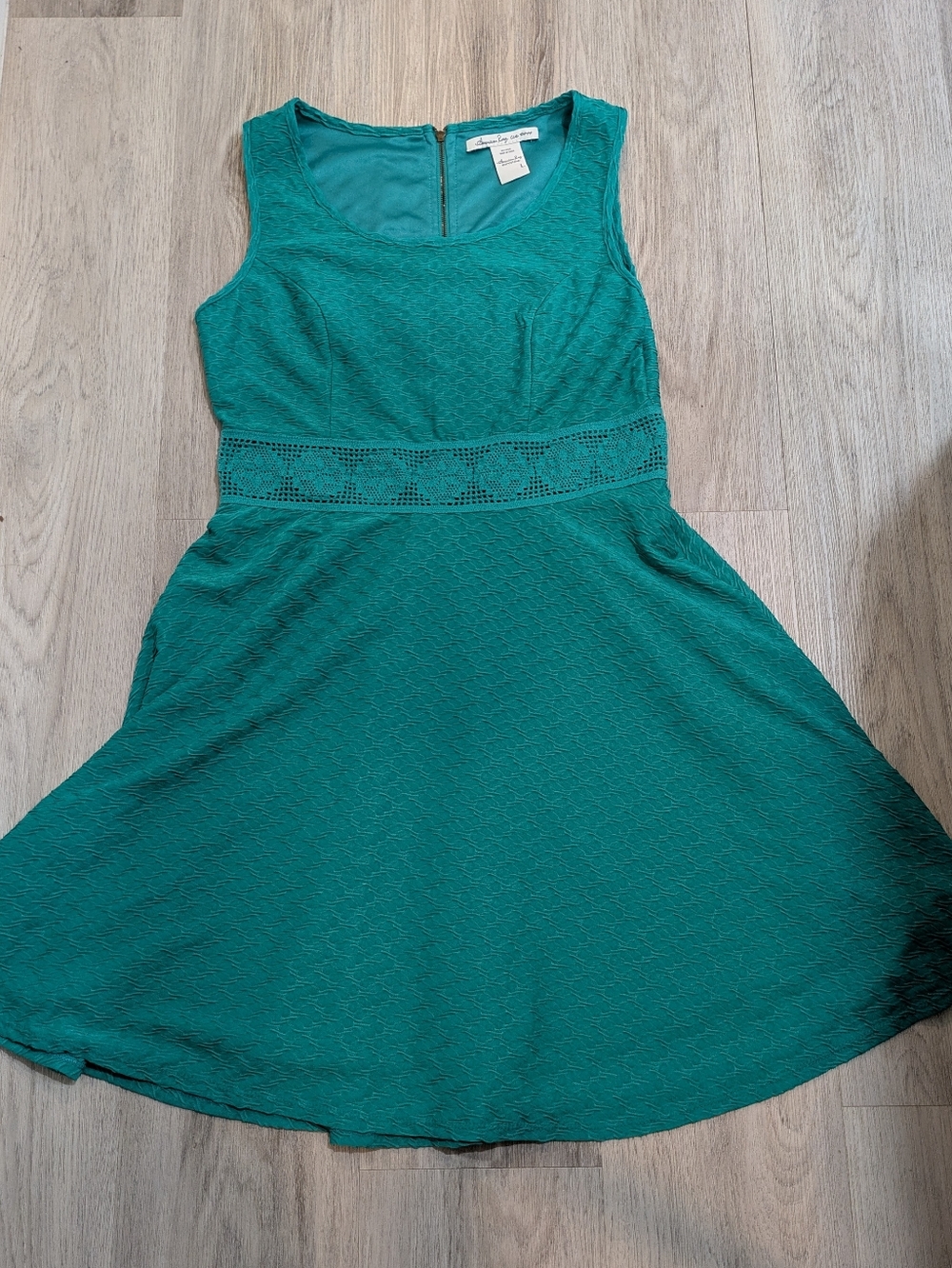 American Rag Cie Green Textured Fit & Flare Dress Women’s Size L Casual Boho